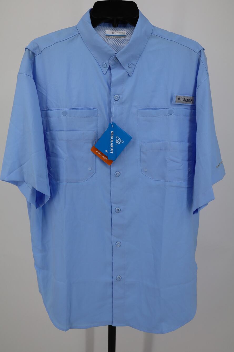 NEW Columbia Chemise Tamiami II Shirt Men's Blue Short Sleeve Button Down Size M